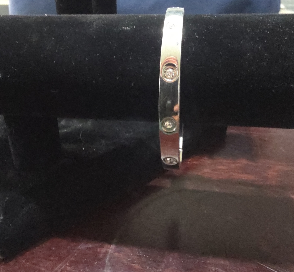 Silver Screw Accent Bangle Bracelet with Rhinestones